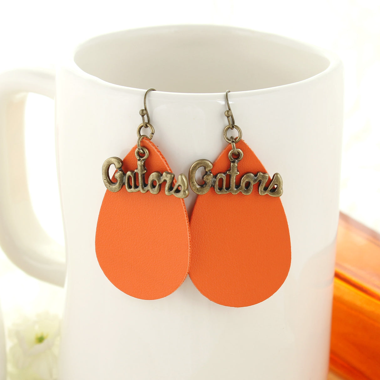 Florida Vintage Style Logo Leather Teardrop Earrings