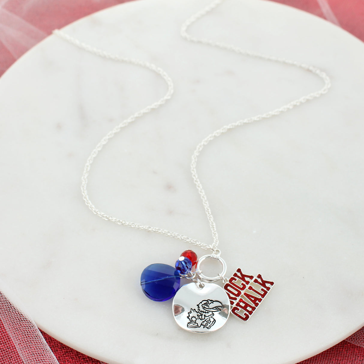 18 - 36” Kansas Logo Disc & Slogan Cluster Convertible Necklace