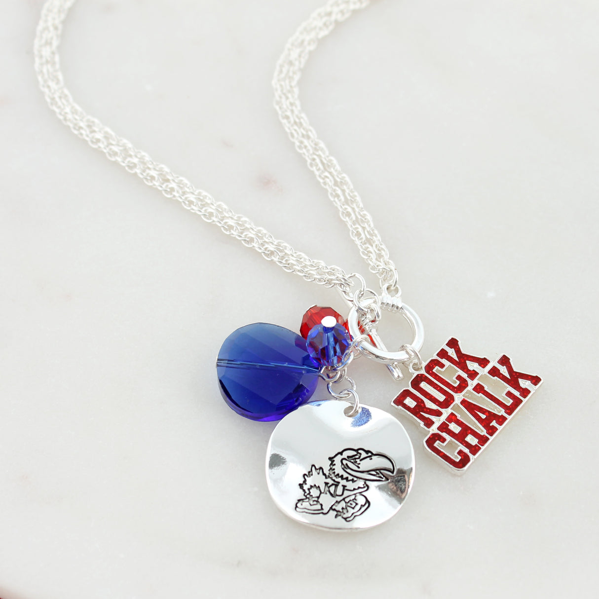 18 - 36” Kansas Logo Disc & Slogan Cluster Convertible Necklace