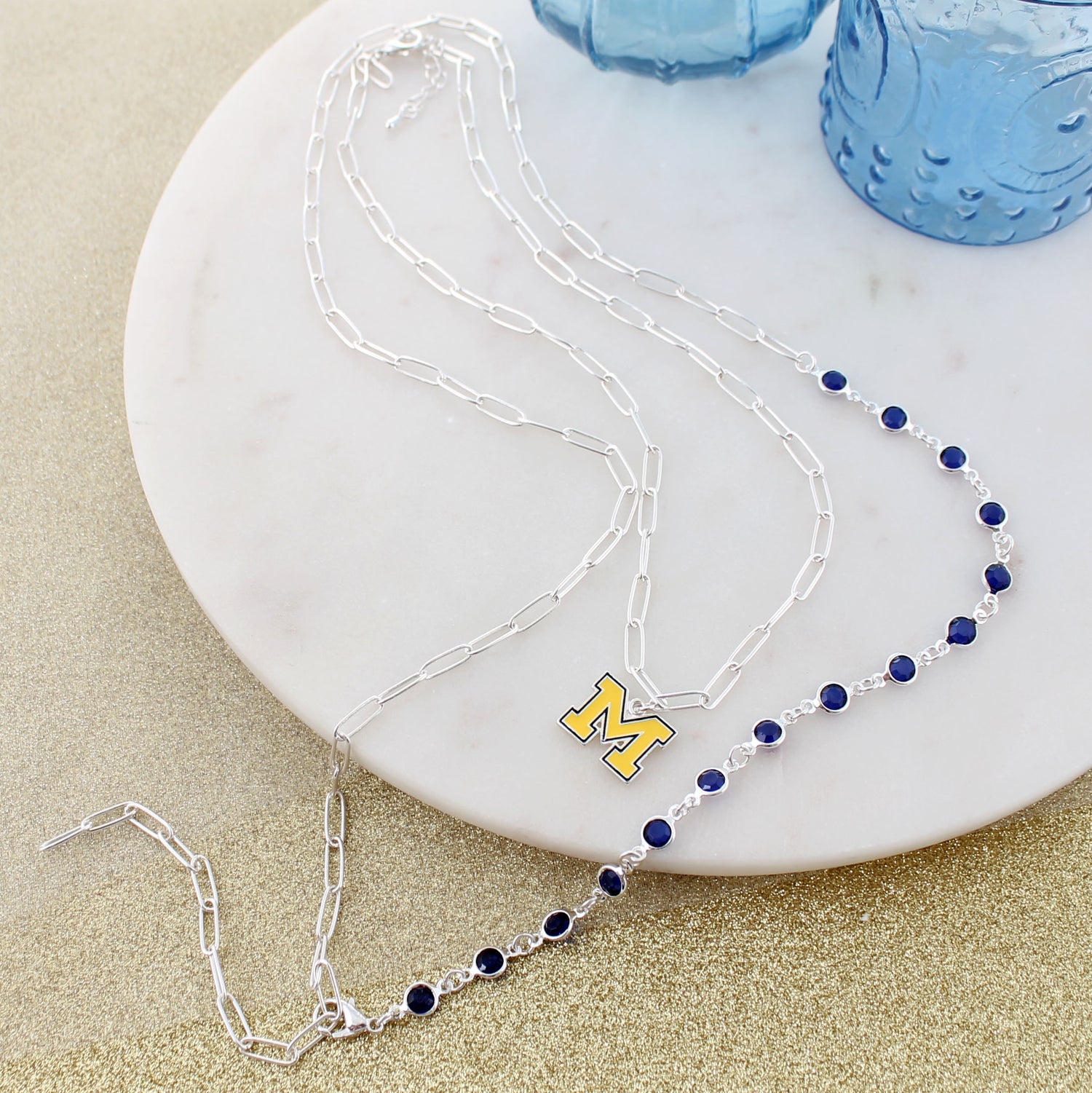 18 - 32” Michigan Paperclip Chain & Enamel Logo Necklace Set