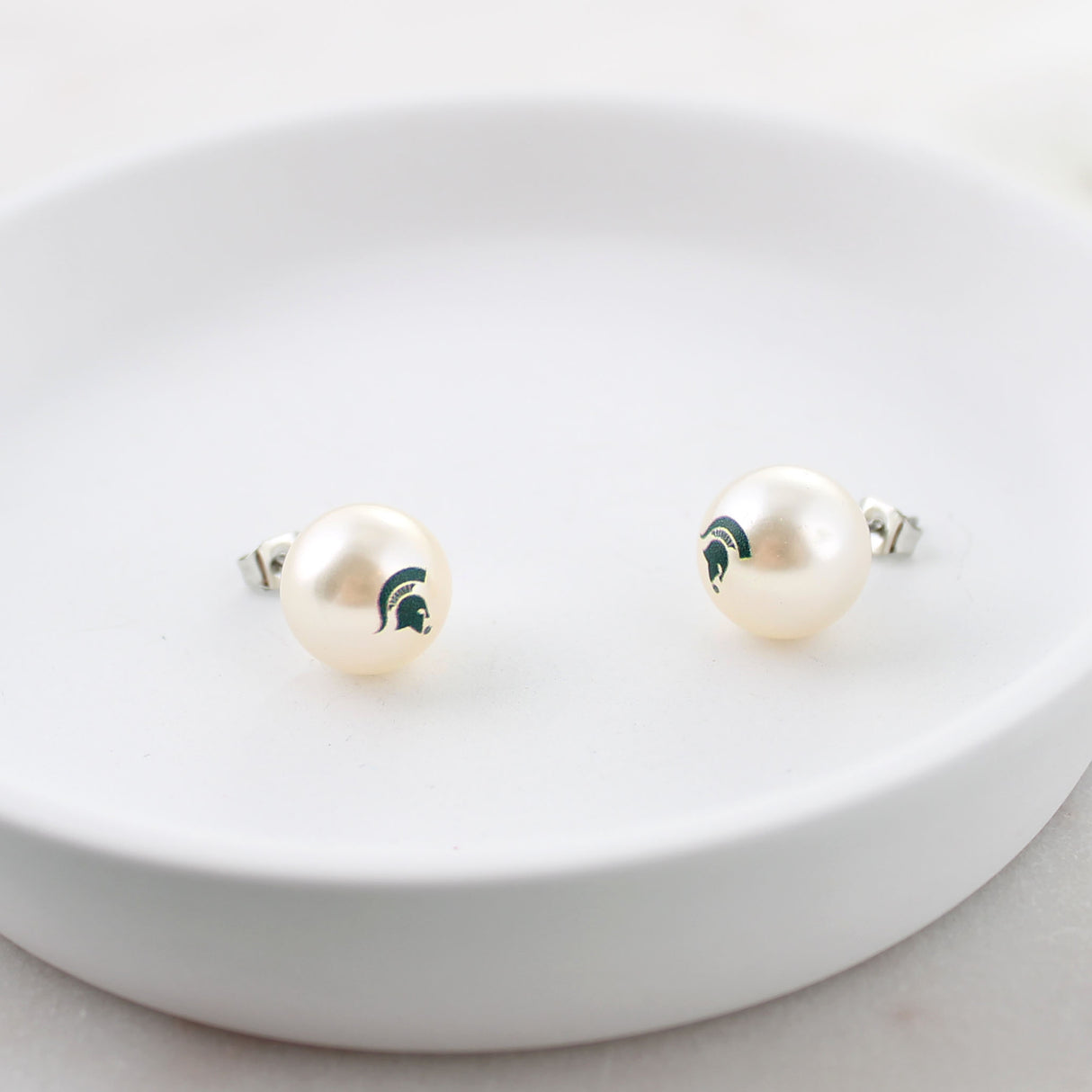 Michigan State Logo Pearl Stud Earrings
