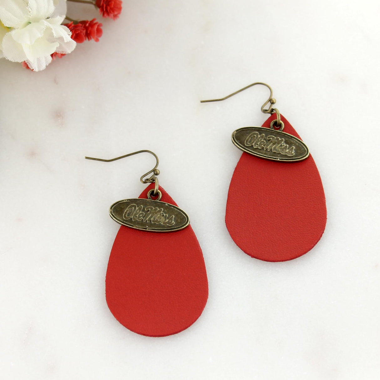 Mississippi Vintage Style Logo Leather Teardrop Earrings
