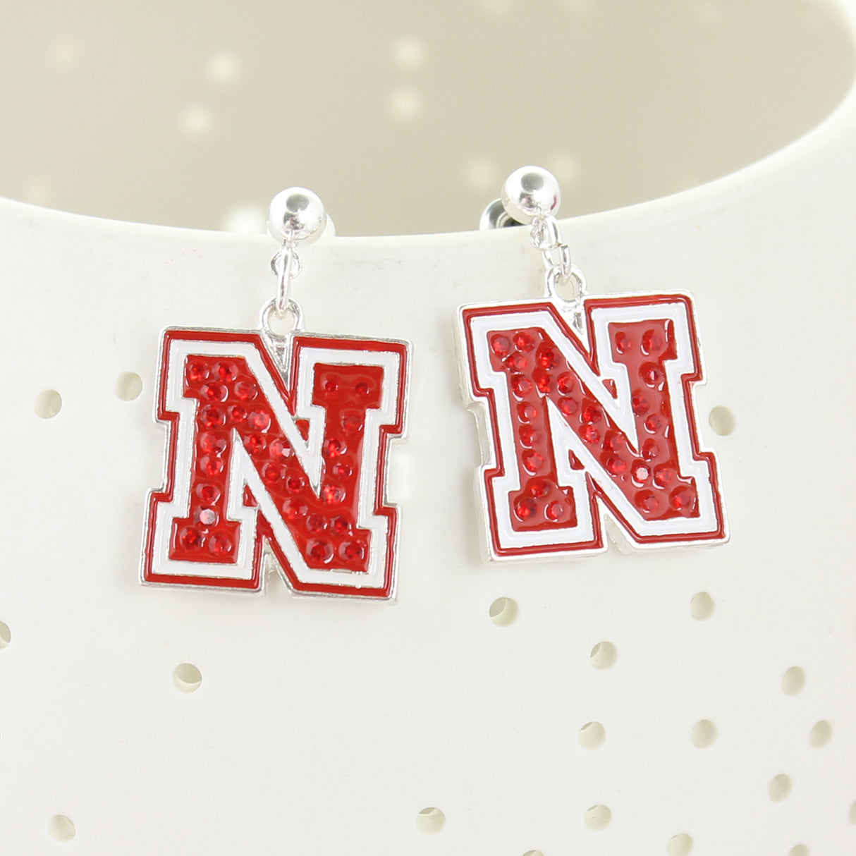 Nebraska Crystal Logo Earrings
