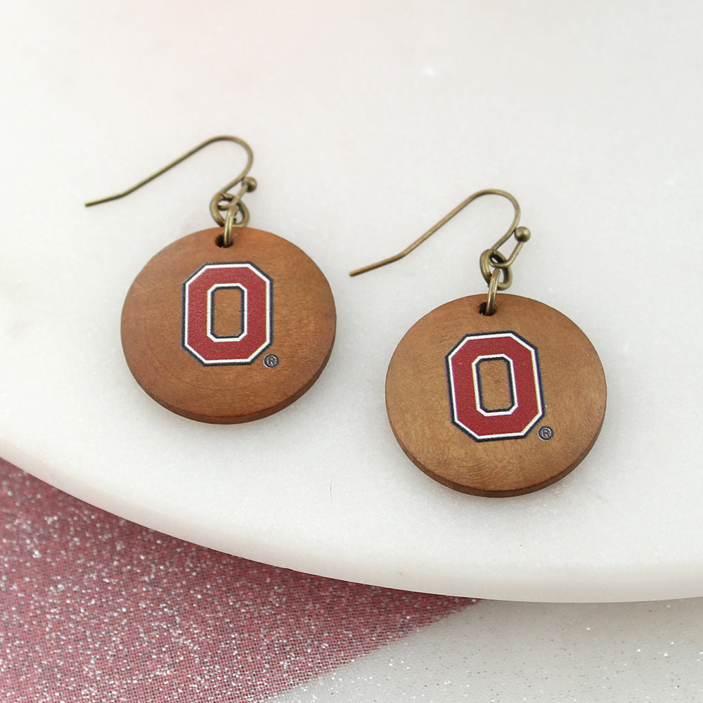 Ohio State Logo Wood Disc Earrings