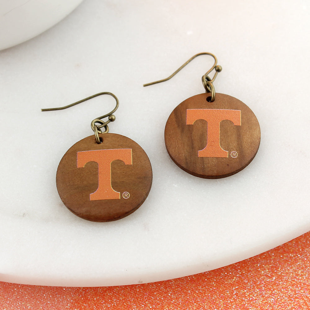Tennessee Logo Wood Disc Earrings