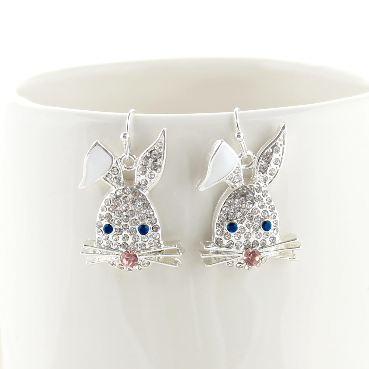 Crystal Easter Bunny Face Earrings