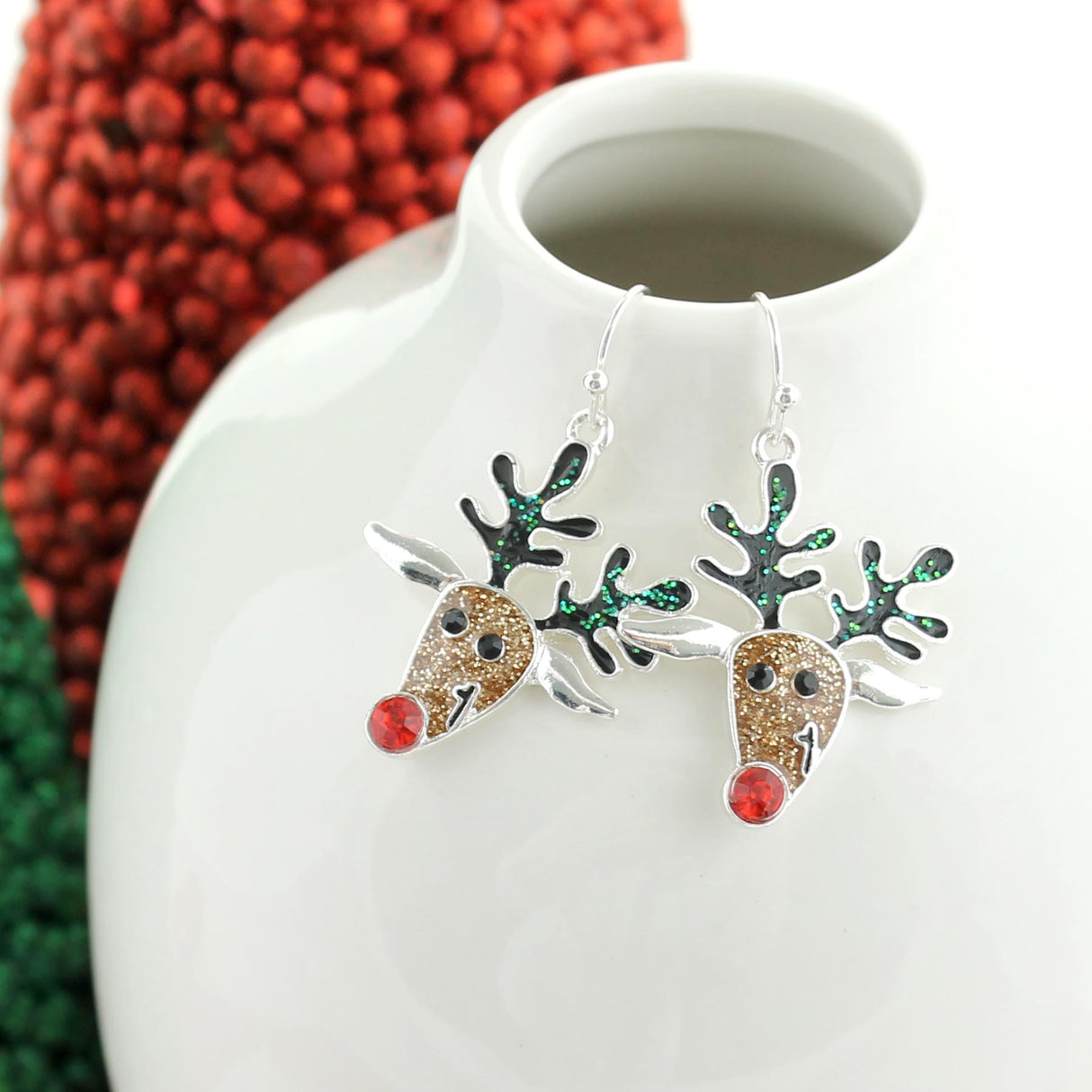Glitter Reindeer Christmas Earrings