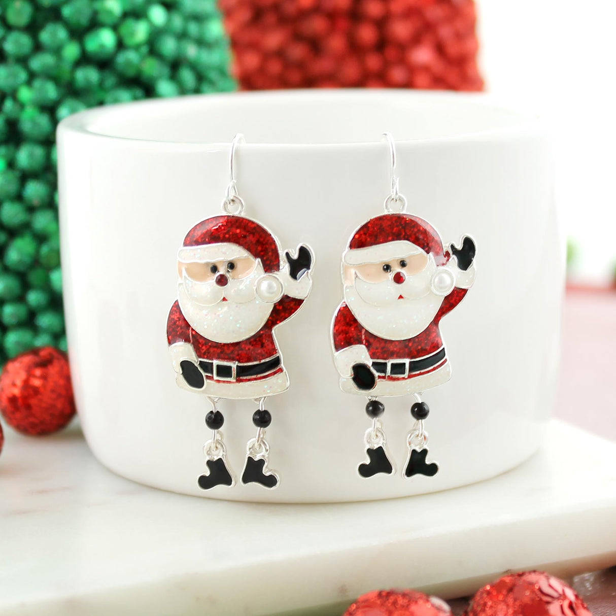 Dangle Leg Santa Christmas Earrings