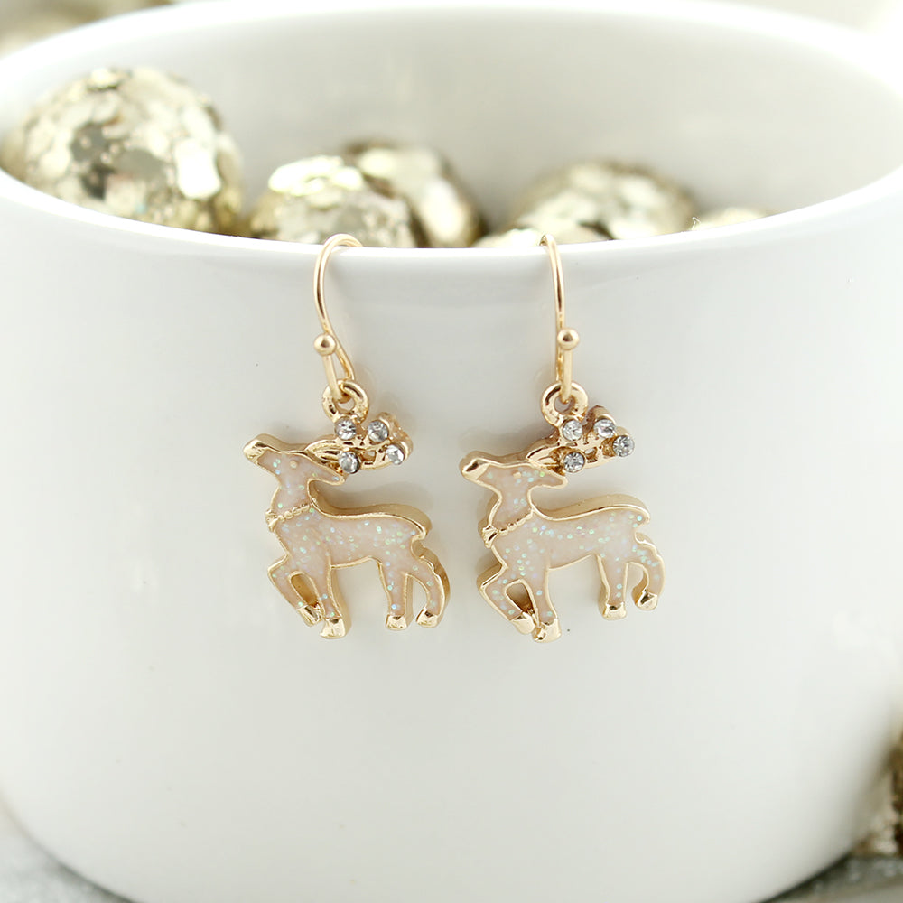 Gold Glitter Reindeer Earrings