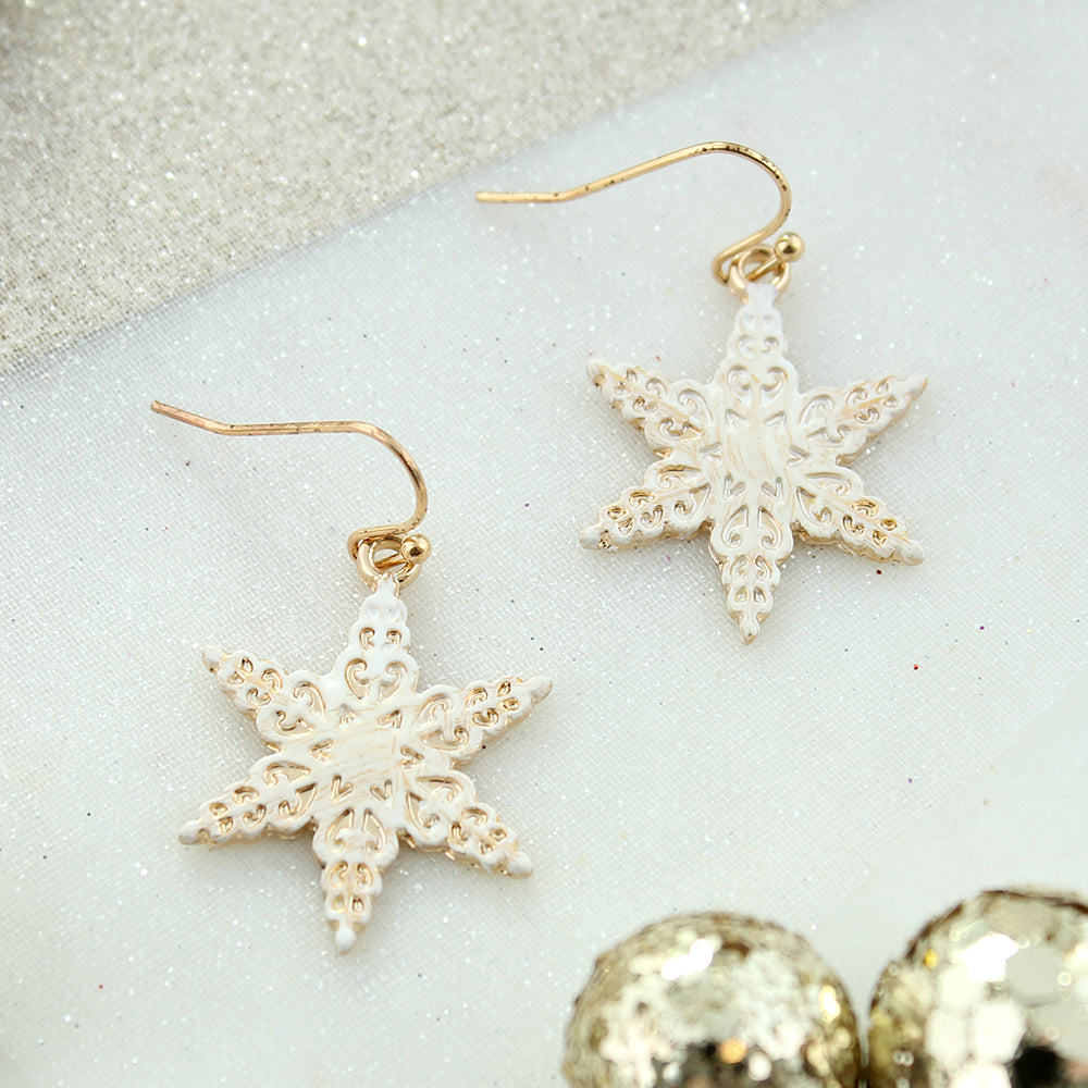 Gold Rustic Snowflake Earrings