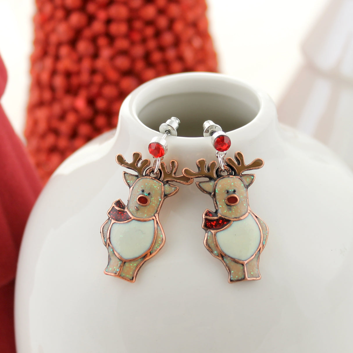 Enamel Reindeer Christmas Earrings