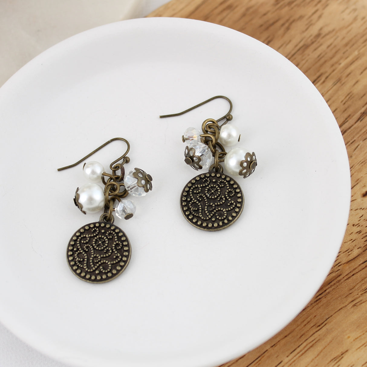 Vintage Crystal & Pearl Cluster Earrings