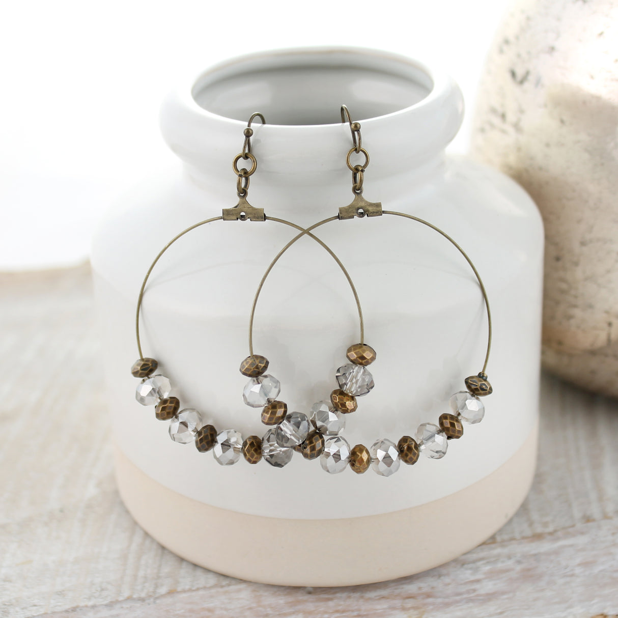 Crystal and Vintage Bead Hoop Earrings
