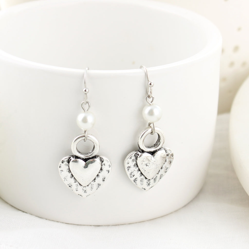 Silver Heart & Pearl Earrings