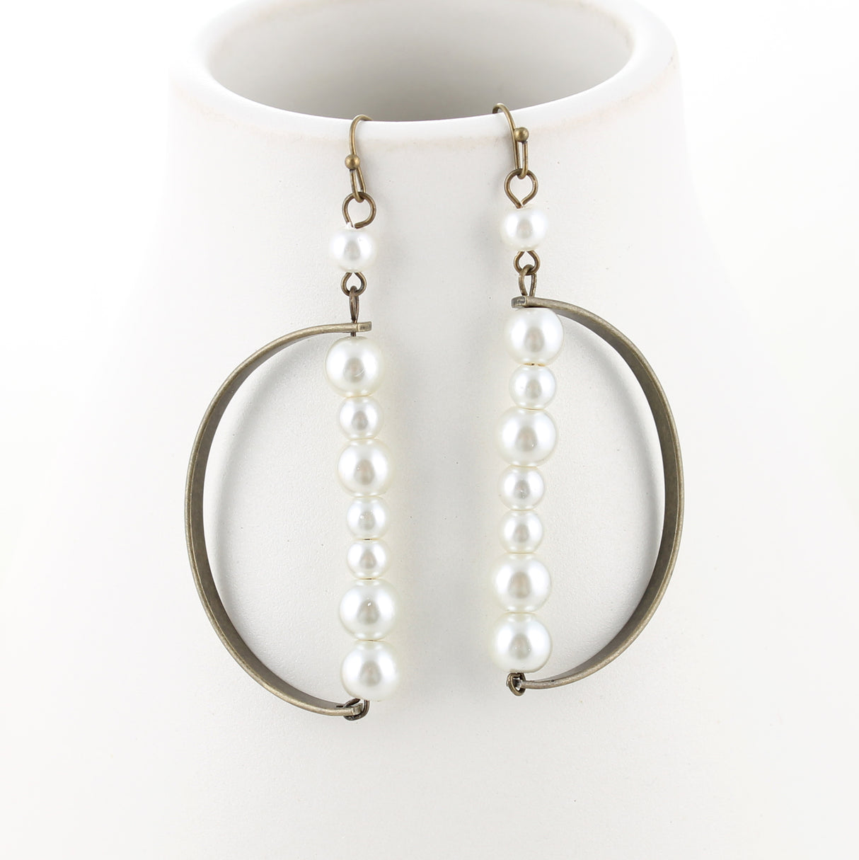 Vintage Half Circle w/ Pearl Bar Earrings