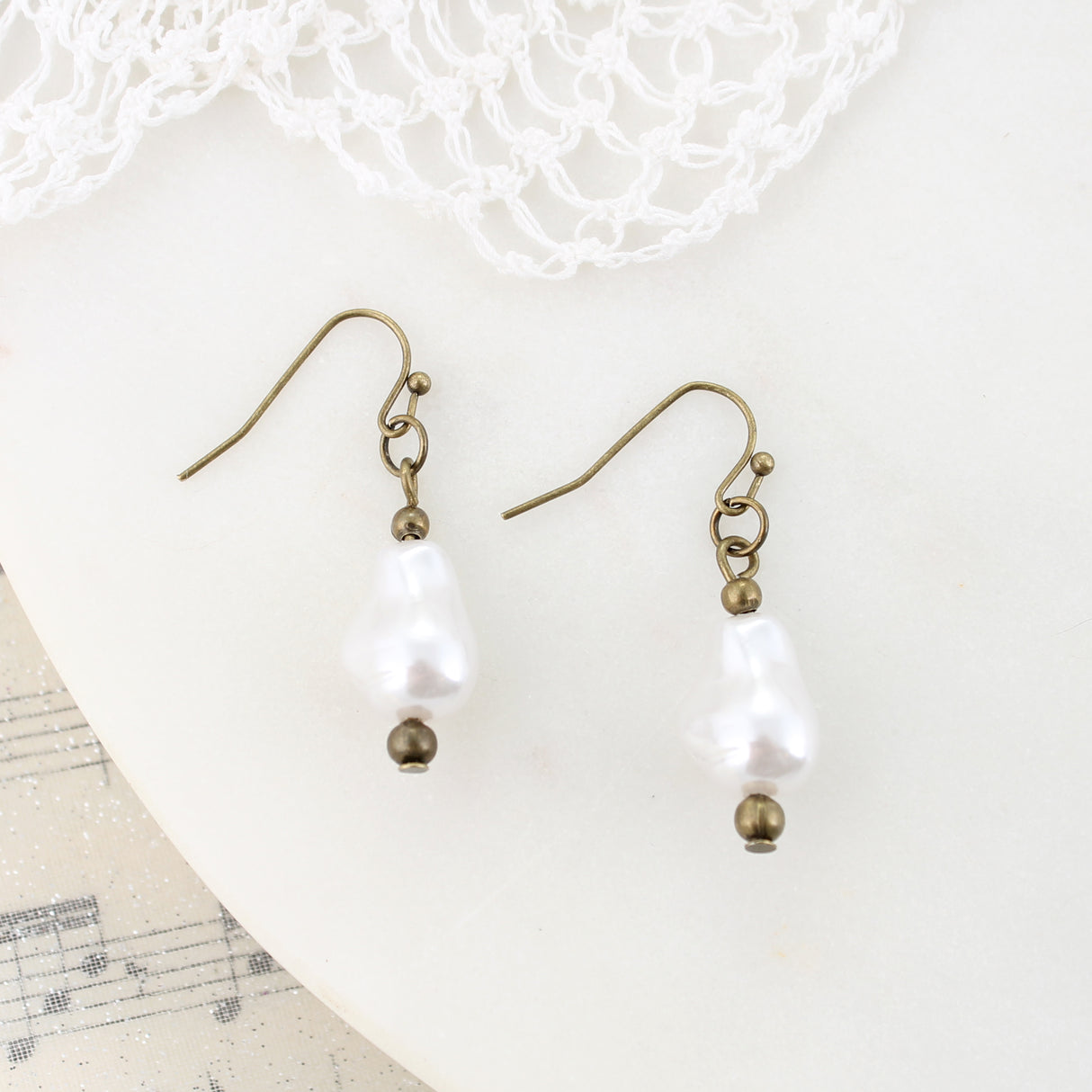 Vintage Finish & Freshwater Pearl Earrings