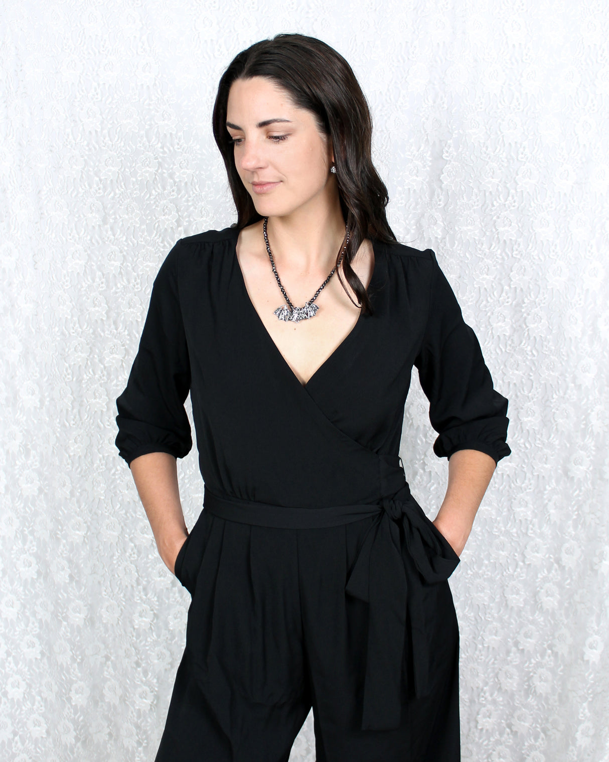 Gunmetal Crystal Bat Halloween Pendant