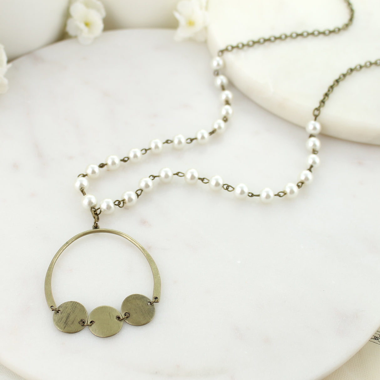 32” Vintage Disc & Pearl Necklace
