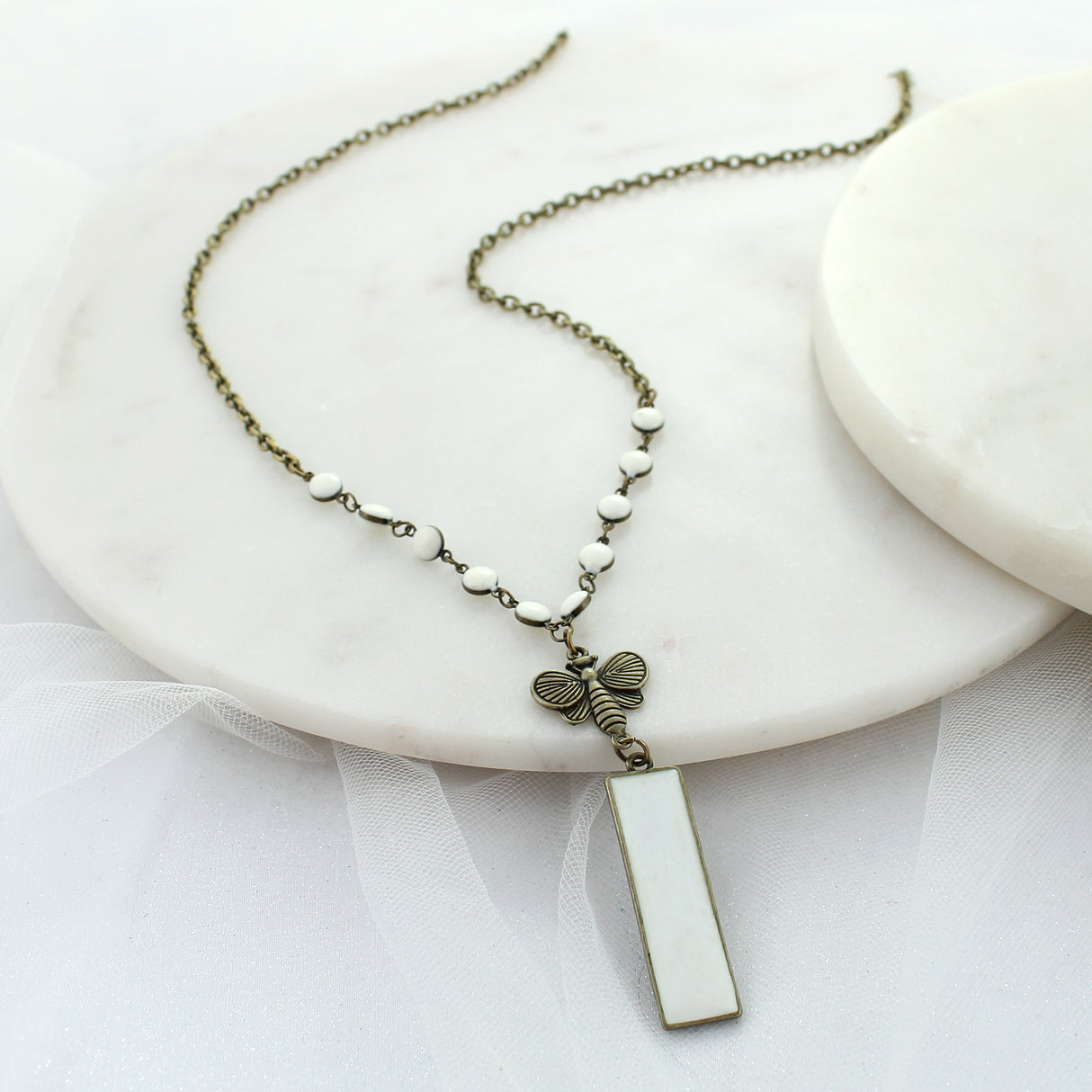 32” Enamel & Vintage Bee Necklace
