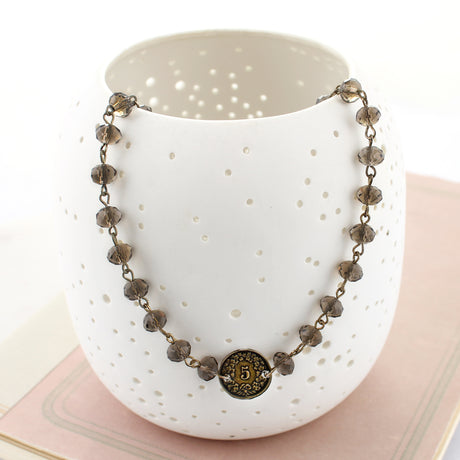 16 - 19" Smokey Taupe Crystal & Coin Necklace