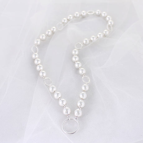 20" Silver Bead Stretch Necklace w/ Circle Links