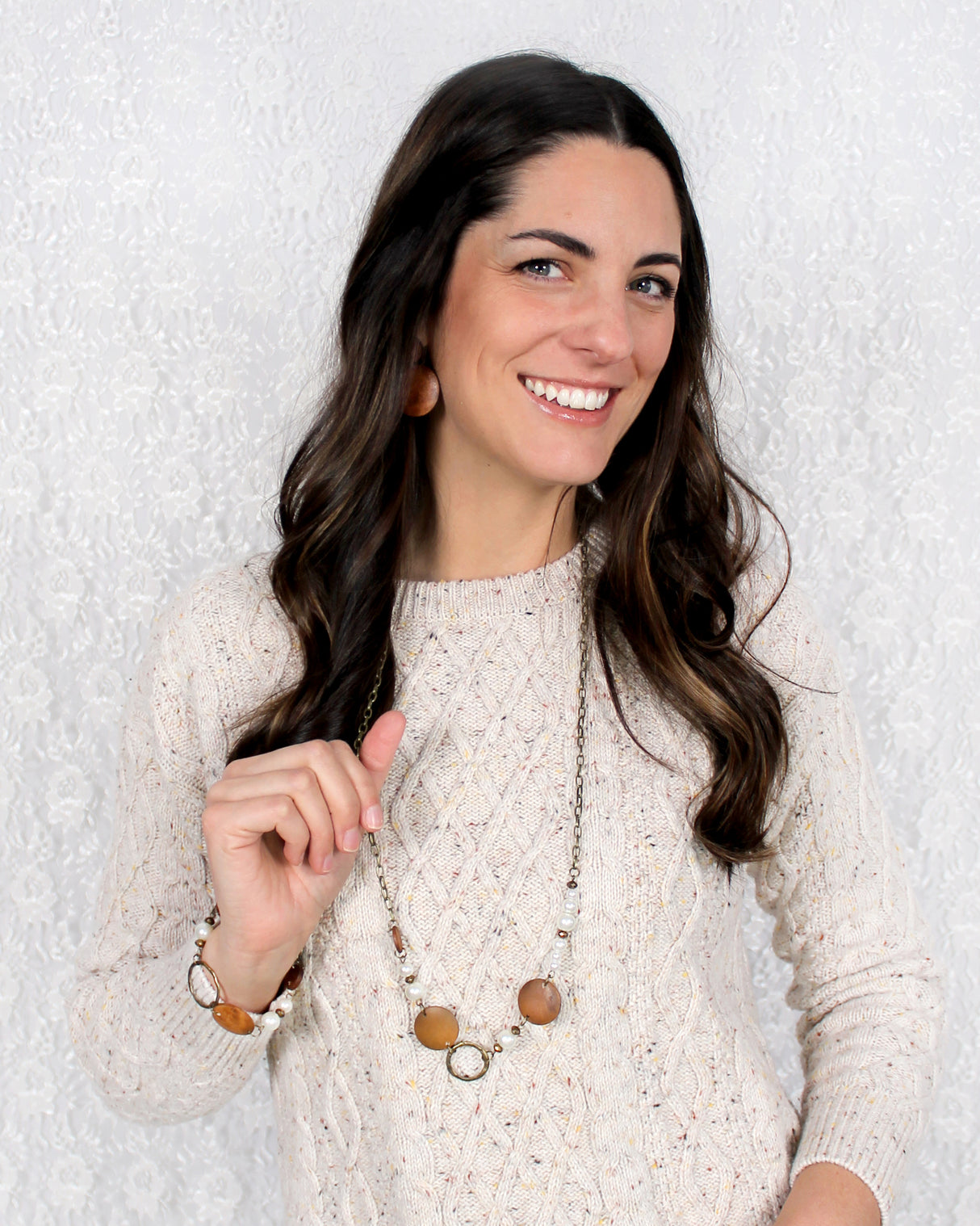 Wood Disc & Pearl Toggle Clasp Bracelet