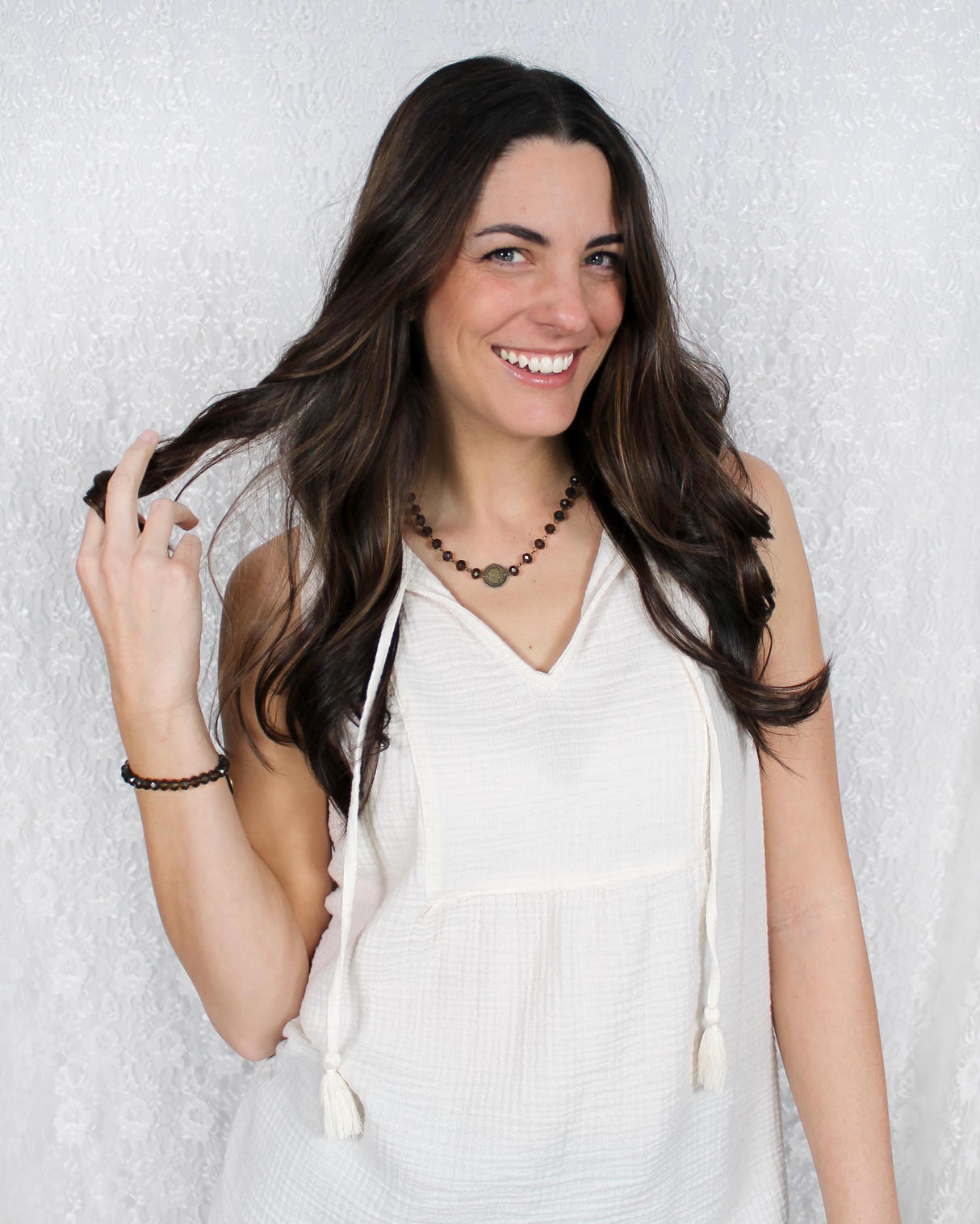 16 - 19" Smokey Taupe Crystal & Coin Necklace