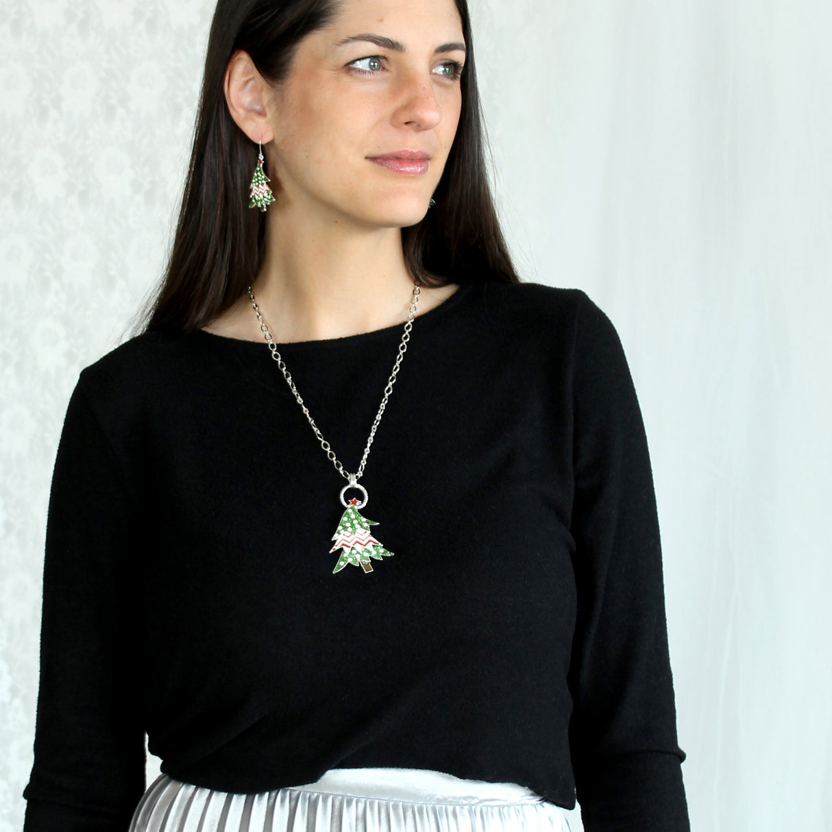 Funky Enamel Christmas Tree Earrings