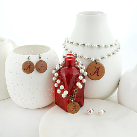 Alabama Logo Pearl & Wood Disc Toggle Bracelet