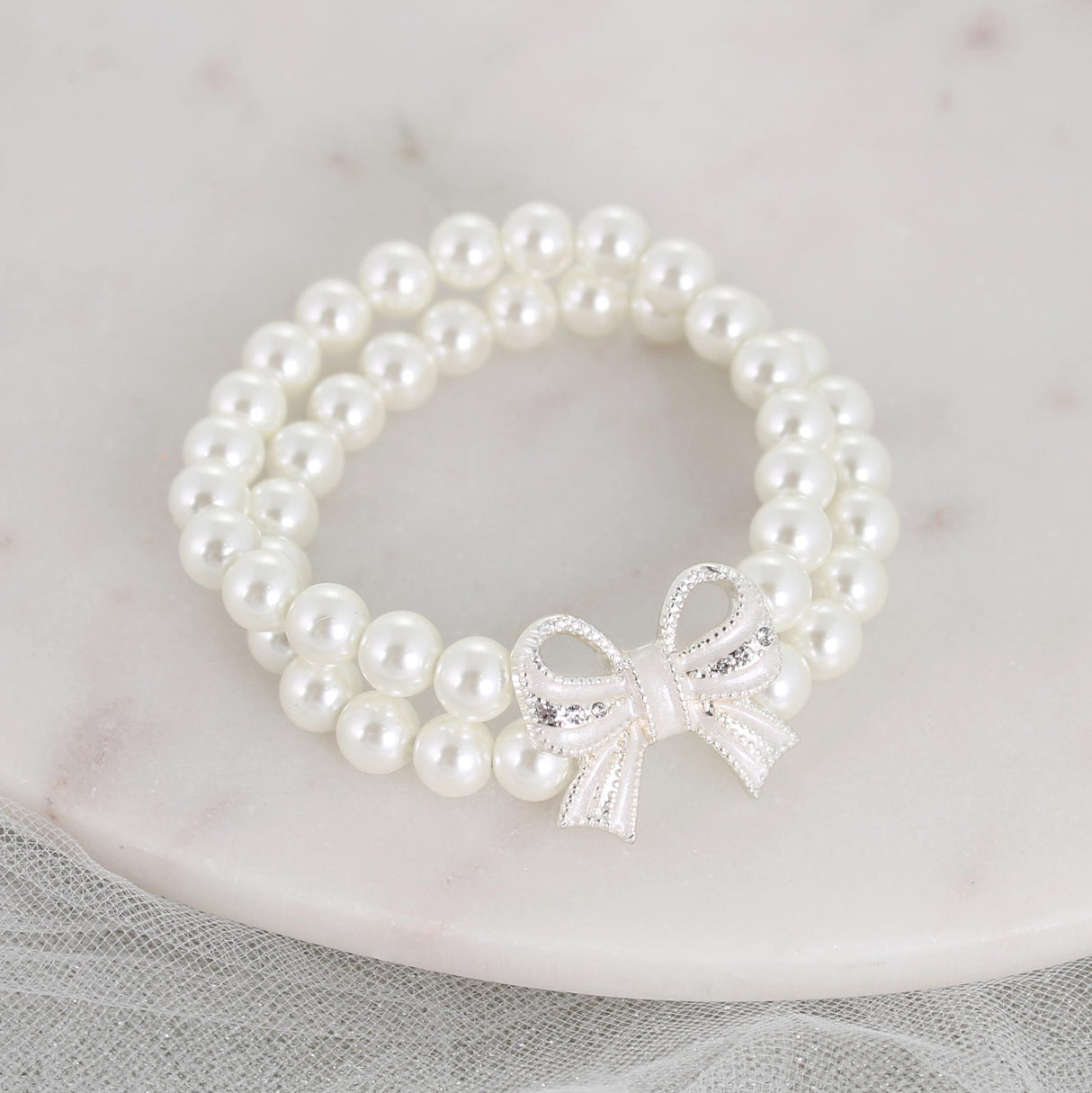 Crystal Bow & Pearl Stretch Bracelet