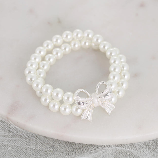 Crystal Bow & Pearl Stretch Bracelet