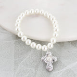 Silver Filigree & Pearl Cross Stretch Bracelet