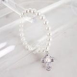 Silver Filigree & Pearl Cross Stretch Bracelet