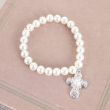 Silver Filigree & Pearl Cross Stretch Bracelet