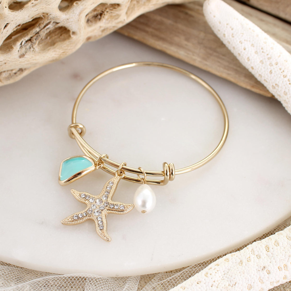 Crystal Starfish Wire Bangle Bracelet