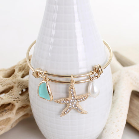 Crystal Starfish Wire Bangle Bracelet