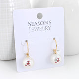 Alabama Logo Pearl Hoop Earrings