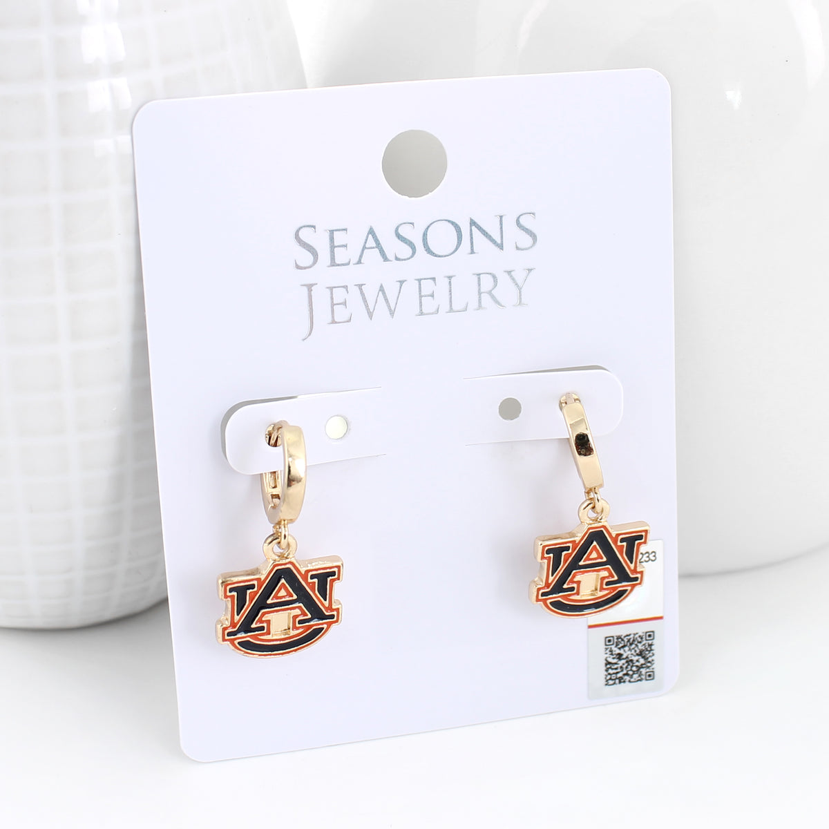 Auburn Huggie Hoop Earrings w/ Enamel Logo