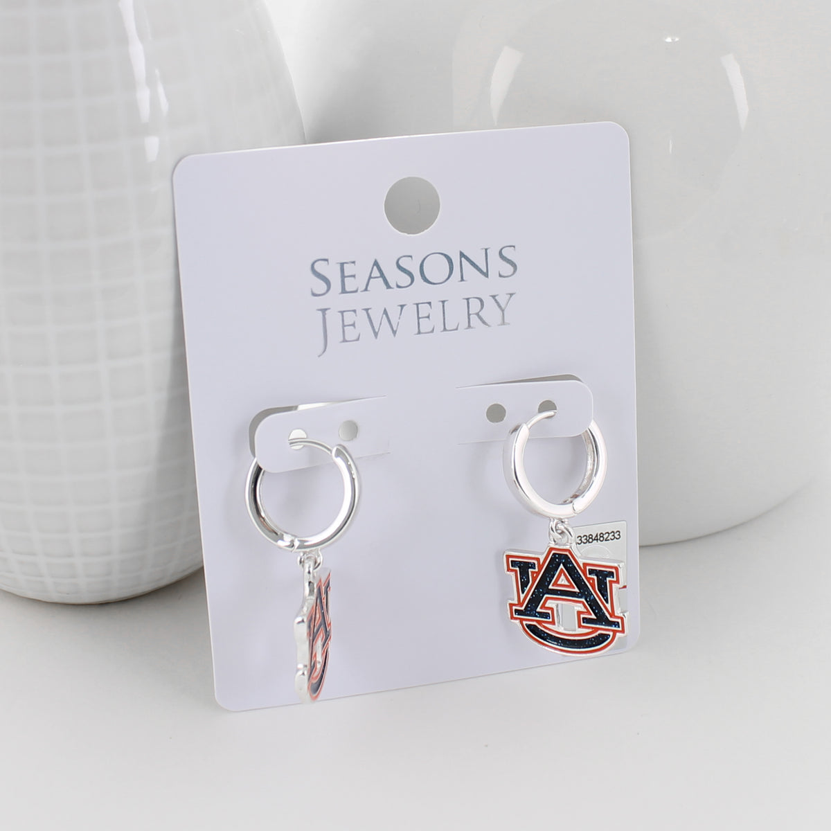 Auburn Glitter Enamel Logo Huggie Hoop Earrings