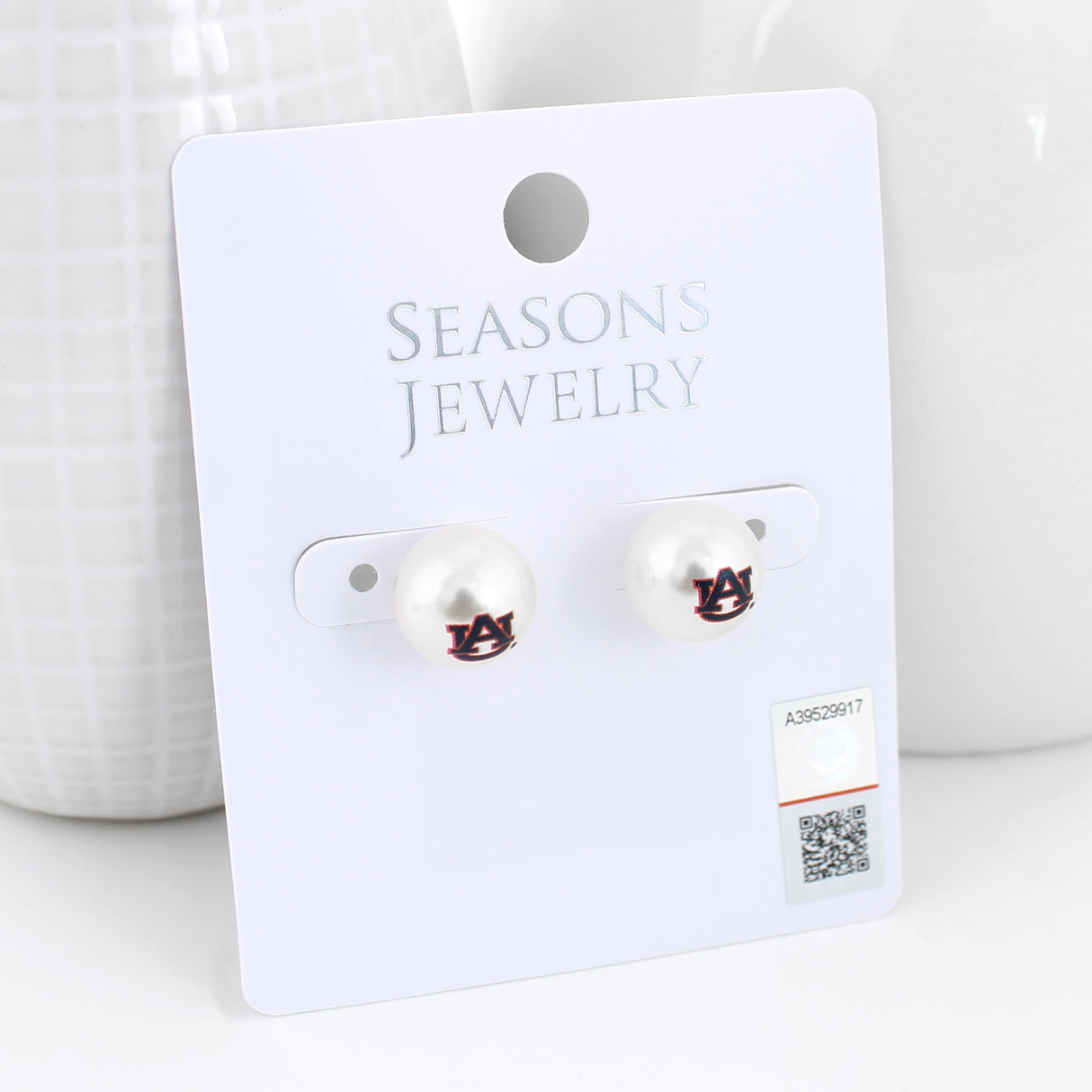 Auburn Logo Pearl Stud Earrings