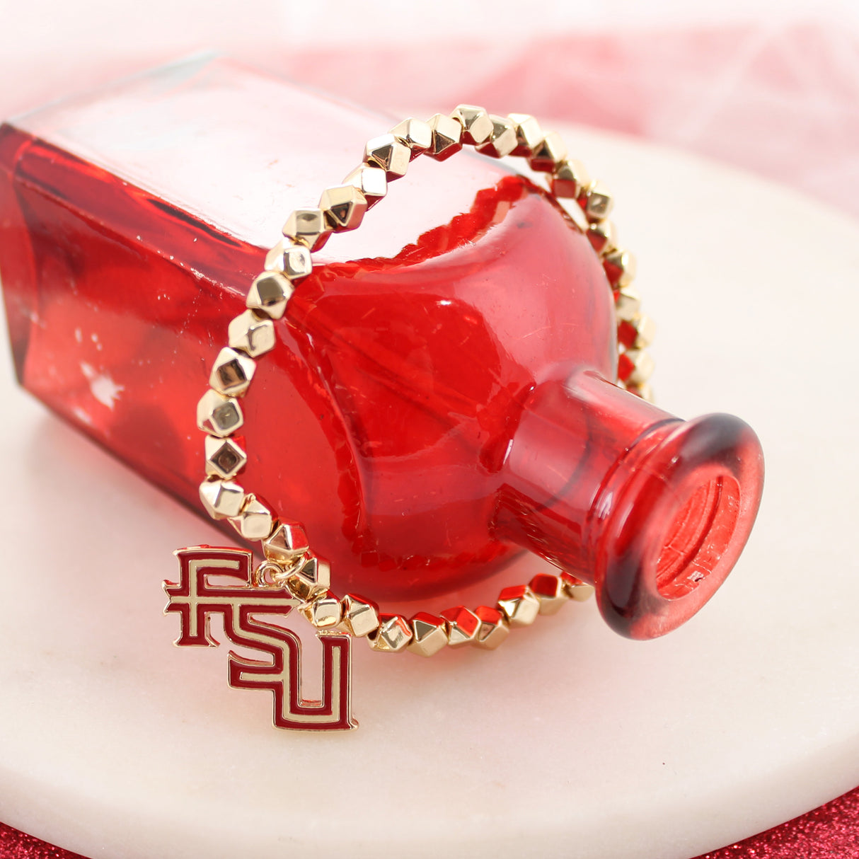 Florida State Gold Stretch Bracelet w/Enamel Logo