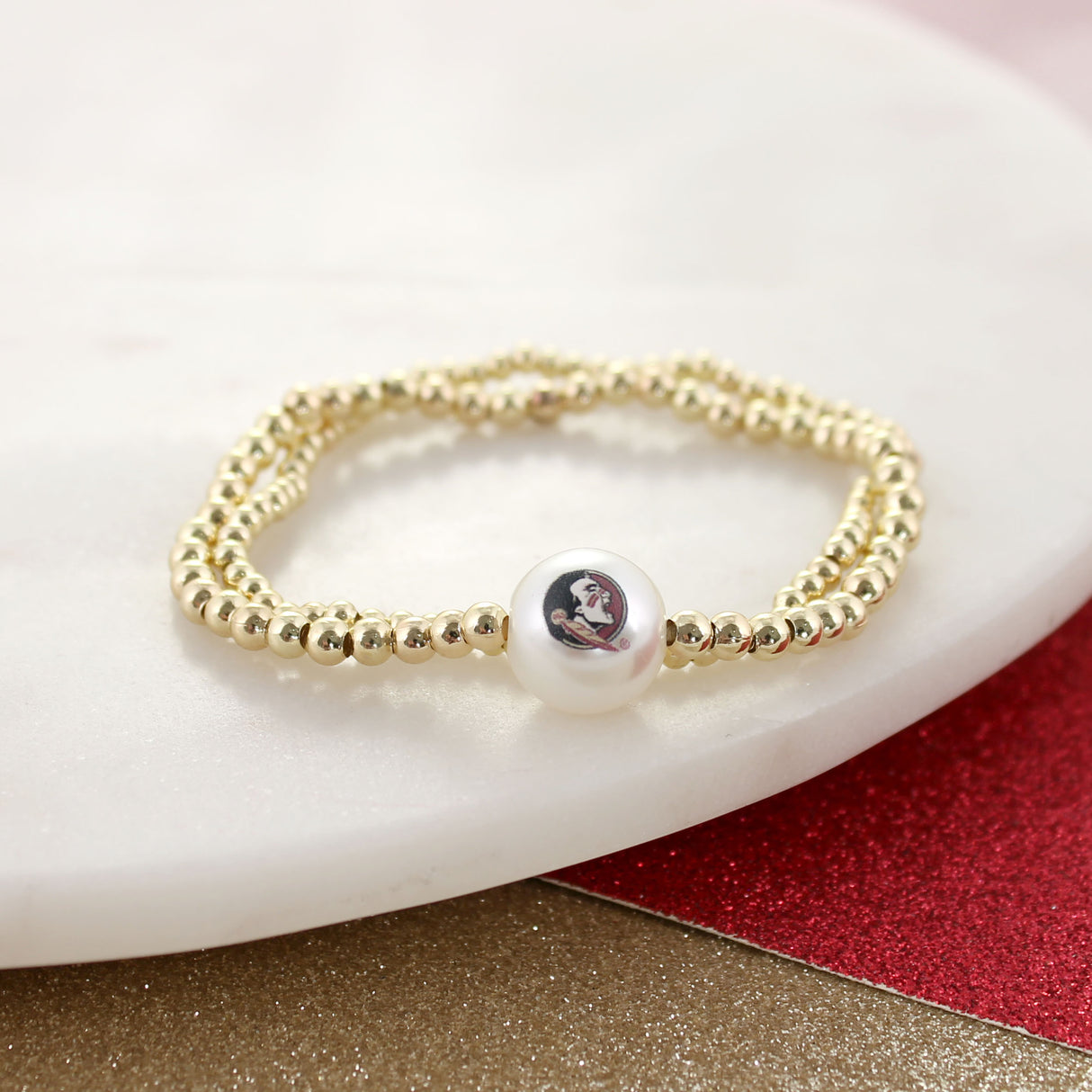Florida State Gold & Pearl Logo Stretch Bracelet Set
