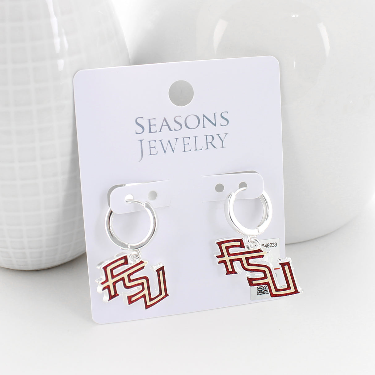 FSU Glitter Enamel Logo Huggie Hoop Earrings