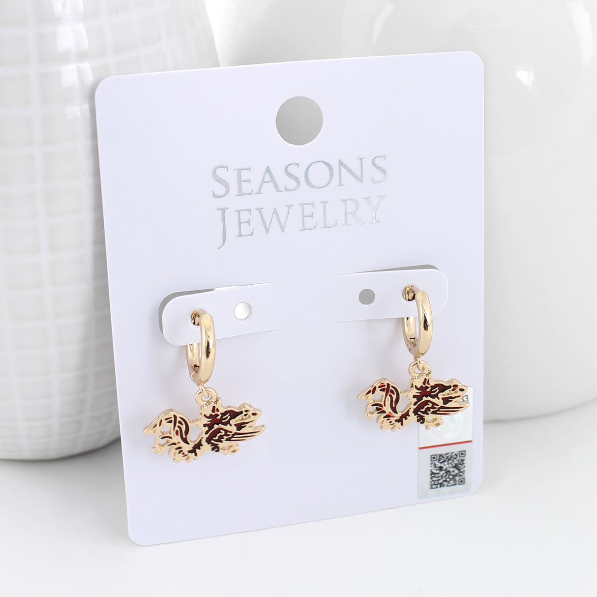 South Carolina Gold Huggie Hoop Earrings w/ Enamel Logo