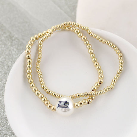 Georgia Southern Gold & Pearl Logo Stretch Bracelet Set