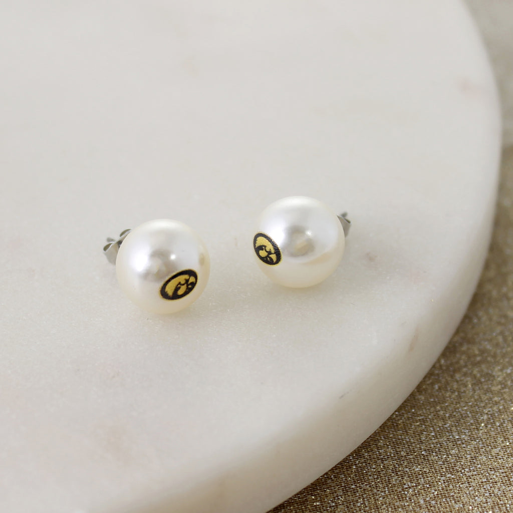 Iowa Logo Pearl Stud Earrings