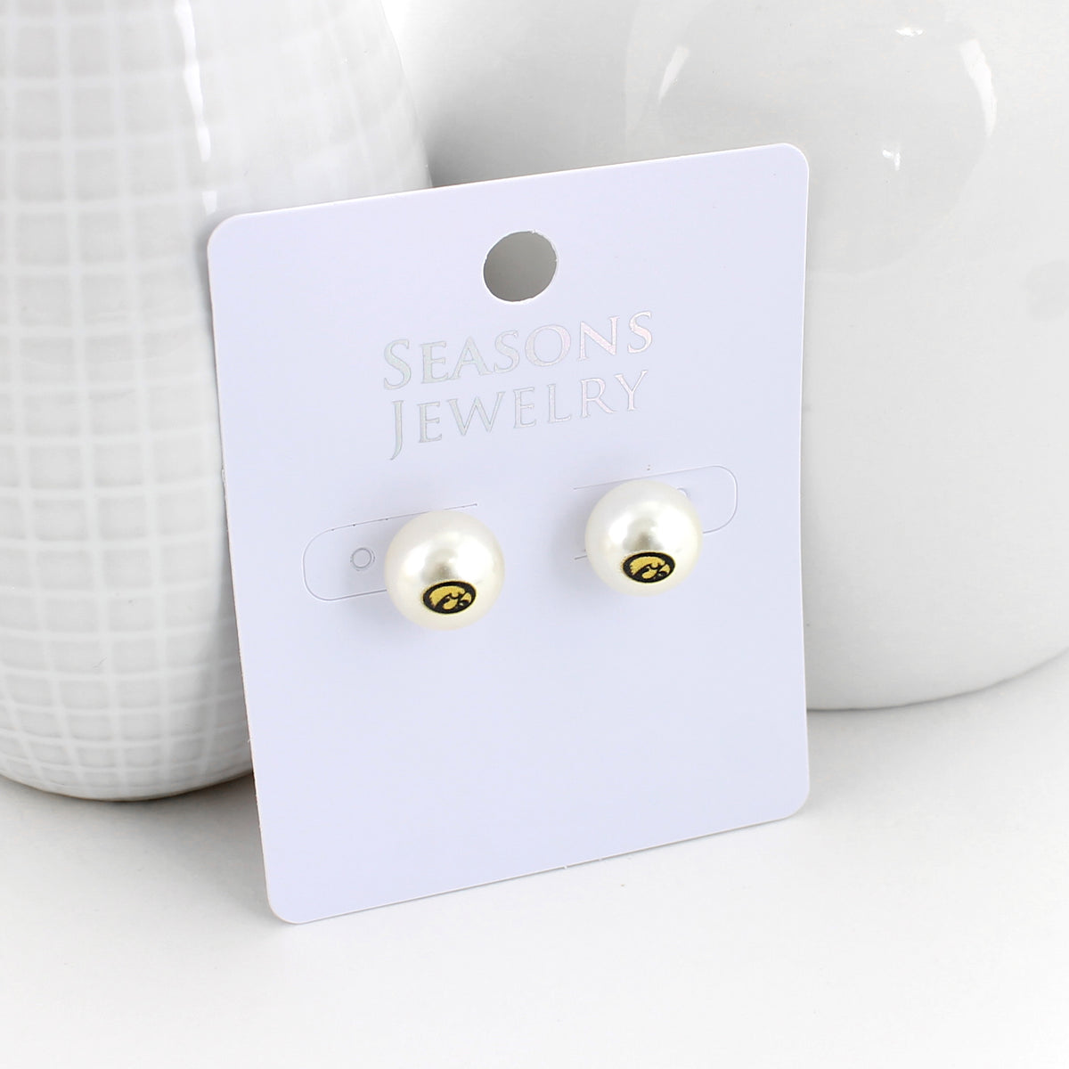 Iowa Logo Pearl Stud Earrings