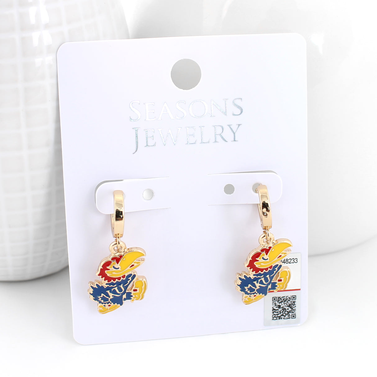 Kansas Gold Huggie Hoop Earrings w/Enamel Logo