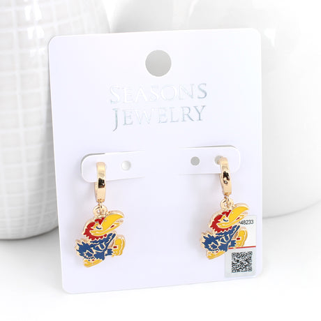 Kansas Gold Huggie Hoop Earrings w/Enamel Logo