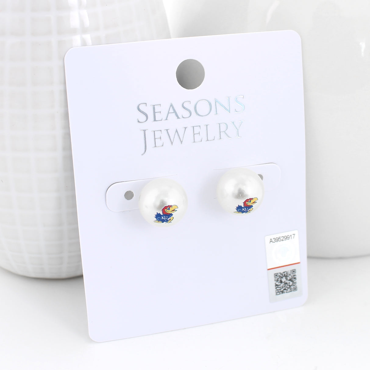 Kansas Logo Pearl Stud Earrings